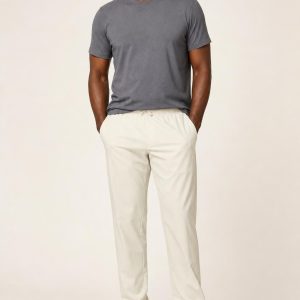 Men's Cream Warm-Up Pants worn with an adult model