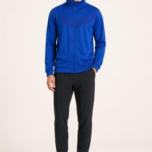 Men's Cobalt Tonal Panel Track Jacket worn with an adult model