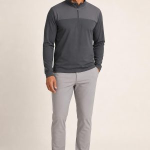 Men's Charcoal Tonal Panel Half-Zip Top worn with an adult model
