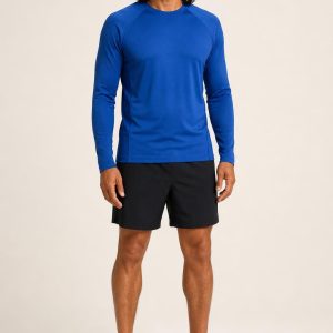 Men's Cobalt Tonal Panel Long-Sleeve Training Top worn with an adult model