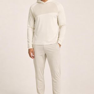 Men's Cream Tonal Panel Training Hoodie worn with an adult model