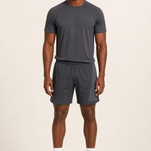 Men's Charcoal Tonal Panel Court Shorts worn with an adult model