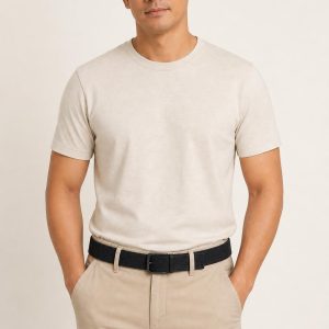 Men's Black Casual Belt worn with an adult model