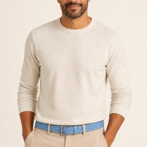 Men's Sky Web Belt worn with an adult model