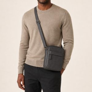 Men's Charcoal Crossbody Bag shown with an adult model