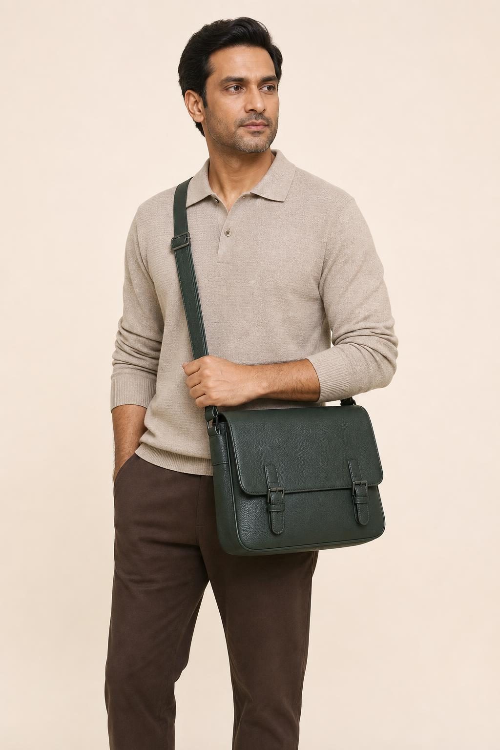 Men's Forest Tonal Texture Messenger Bag shown with an adult model