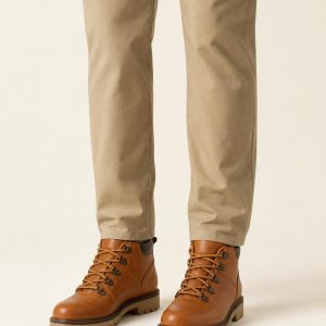 Men's Camel Hiker Boot worn with an adult model
