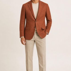 Men's Rust Hopsack Blazer worn with an adult model