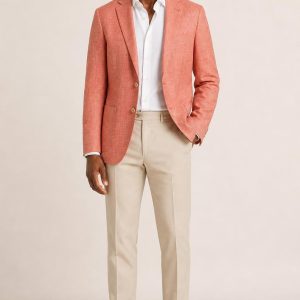 Men's Coral Tonal Texture Unstructured Blazer worn with an adult model