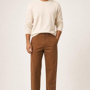 Tobacco Relaxed Chinos worn with an adult model