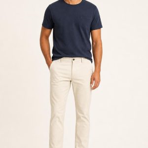 Men's Cream Straight Chinos worn with an adult model