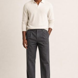 Men's Charcoal Pleated Chinos worn with an adult model