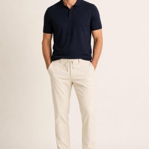 Men's Cream Drawstring Chinos worn with an adult model