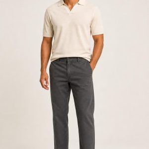 Men's Charcoal Cropped Chinos worn with an adult model