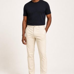 Men's Cream Classic Chinos worn with an adult model