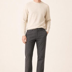 Men's Charcoal Tonal Texture Straight Chinos worn with an adult model