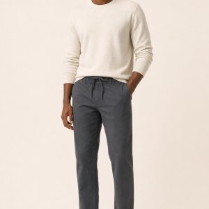 Men's Charcoal Tonal Texture Drawstring Chinos worn with an adult model