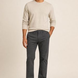 Men's Charcoal Tonal Texture Classic Chinos worn with an adult model