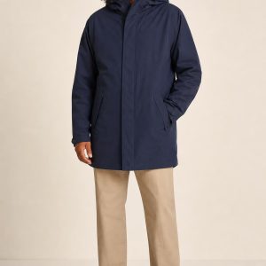 Men's Navy Raincoat worn with an adult model