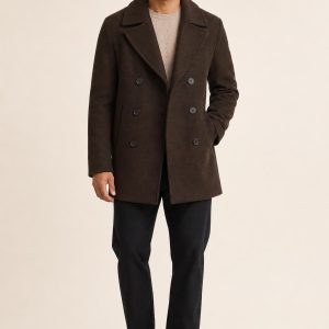 Men's Chocolate Peacoat worn with an adult model