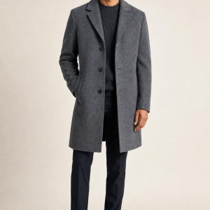 Men's Slate Tonal Texture Topcoat worn with an adult model