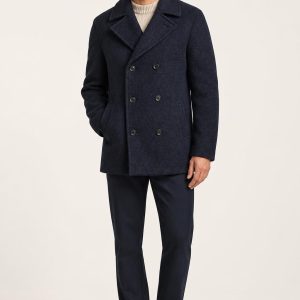 Men's Navy Tonal Texture Peacoat worn with an adult model