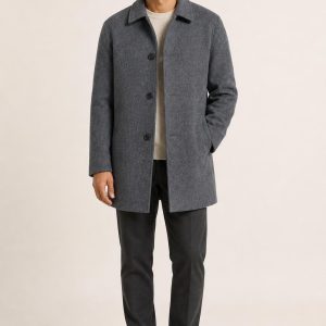 Men's Slate Tonal Texture Car Coat worn with an adult model