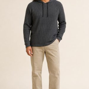 Men's Charcoal Travel Hoodie worn with an adult model