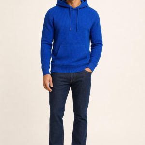 Men's Cobalt Tonal Texture Pullover Hoodie worn with an adult model