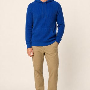 Men's Cobalt Tonal Texture Waffle Hoodie worn with an adult model
