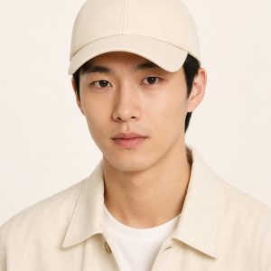 Men's Ivory Canvas Cap worn with an adult model