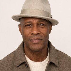 Men's Stone Wool Fedora worn with an adult model