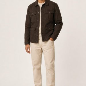 Men's Chocolate Field Jacket worn with an adult model