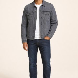 Men's Slate Denim Jacket worn with an adult model