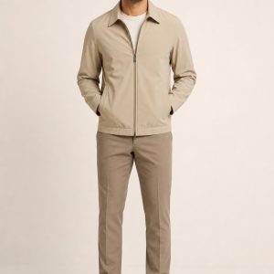 Men's Sand Harrington Jacket worn with an adult model