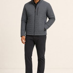 Men's Slate Tonal Texture Quilted Jacket worn with an adult model