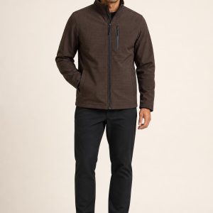 Men's Chocolate Tonal Texture Softshell Jacket worn with an adult model