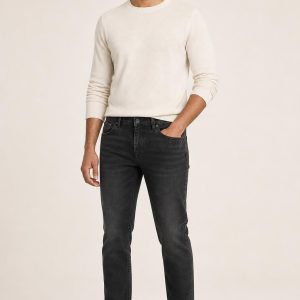 Washed Black Slim Jeans worn with an adult model