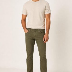 Men's Olive Straight Jeans worn with an adult model