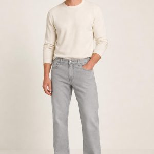 Men's Silver Athletic Jeans worn with an adult model