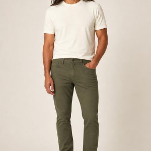 Men's Olive Tapered Jeans worn with an adult model