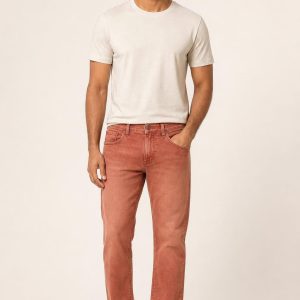 Men's Terracotta Faded Wash Straight Jeans worn with an adult model