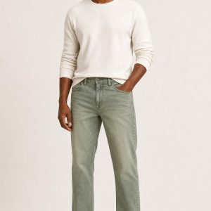 Men's Sage Faded Wash Athletic Jeans worn with an adult model