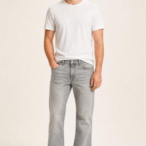 Men's Silver Faded Wash Bootcut Jeans worn with an adult model
