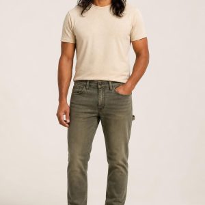 Men's Olive Faded Wash Carpenter Jeans worn with an adult model