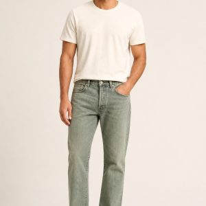 Men's Sage Faded Wash Selvedge-Look Jeans worn with an adult model
