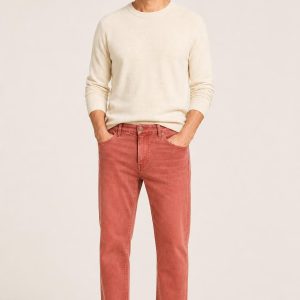 Men's Terracotta Faded Wash Cropped Jeans worn with an adult model