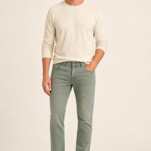 Men's Sage Clean Wash Slim Jeans worn with an adult model