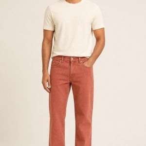 Men's Terracotta Clean Wash Relaxed Jeans worn with an adult model
