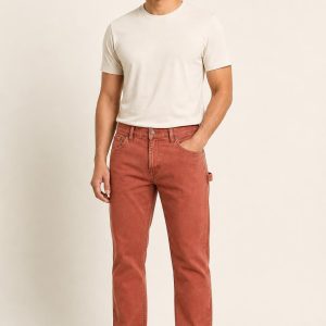 Men's Terracotta Clean Wash Carpenter Jeans worn with an adult model